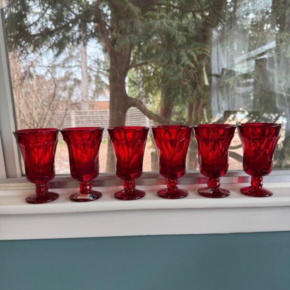6 NOS Vintage Fostoria Jamestown Ruby Red Juice Goblets 4 3/4" Tall Elegant 4oz - Picture 4 of 8